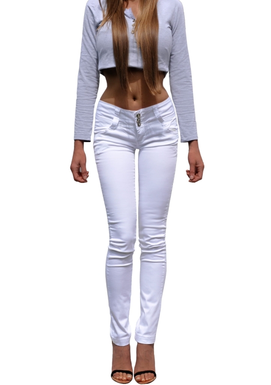 Spodnie Damskie Jeans Denim Białe Dopasowane Rurki Kobiece model TR-0355 na Wiosnę Lato Jesień w sklepie FASHIONAVENUE.PL