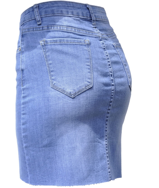 Modna Spódnica Mini Jeans Denim z Kieszeniami Wyjasniana Wiosna Lato Jesień model #E1157 Promocja w Sklepie FASHIONAVENUE.PL