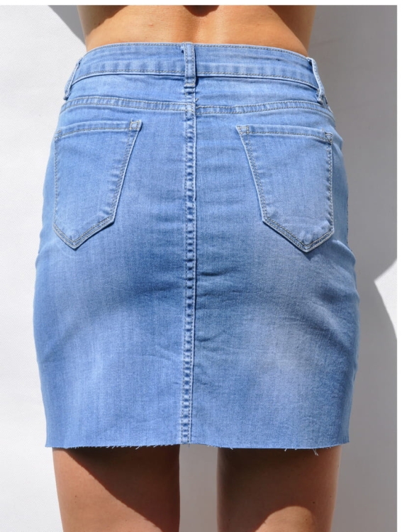 Modna Spódnica Mini Jeans Denim z Kieszeniami Wyjasniana Wiosna Lato Jesień model #E1157 Promocja w Sklepie FASHIONAVENUE.PL