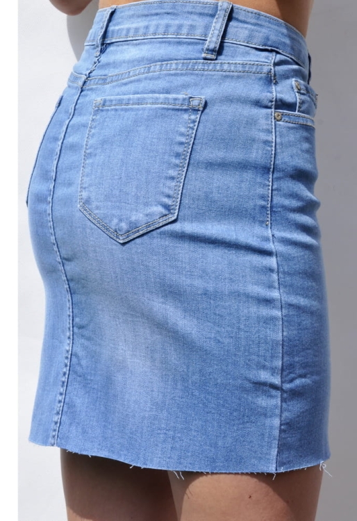 Modna Spódnica Mini Jeans Denim z Kieszeniami Wyjasniana Wiosna Lato Jesień model #E1157 Promocja w Sklepie FASHIONAVENUE.PL