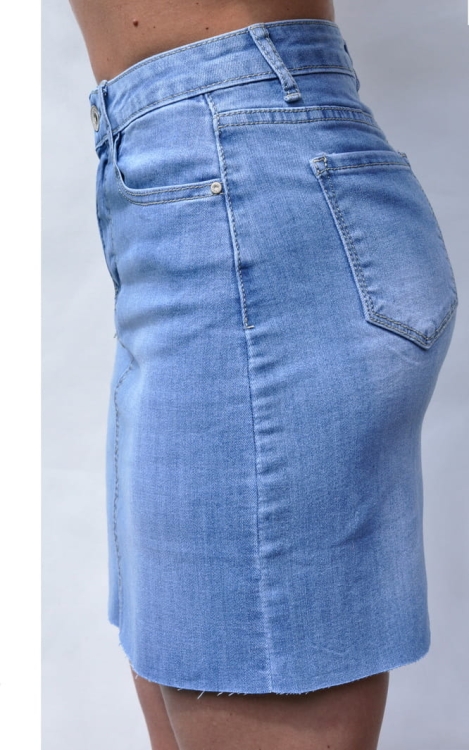 Modna Spódnica Mini Jeans Denim z Kieszeniami Wyjasniana Wiosna Lato Jesień model #E1157 Promocja w Sklepie FASHIONAVENUE.PL