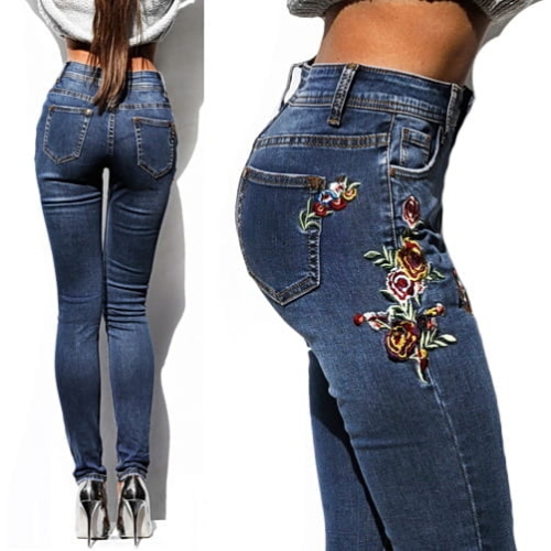 Modne Spodnie Damskie Jeans Denim Dopasowane z Haftem Wiosna Lato Jesień model #RE026 FASHIONAVENUE.PL Promocja