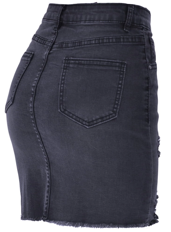 Modna Spódnica Jeansowa Jeans Denim z Przetarciami i Kieszeniami Strzępiona Wyjasniana Wiosna Lato Jesień model #JS666 Promocja w Sklepie FASHIONAVENUE.PL