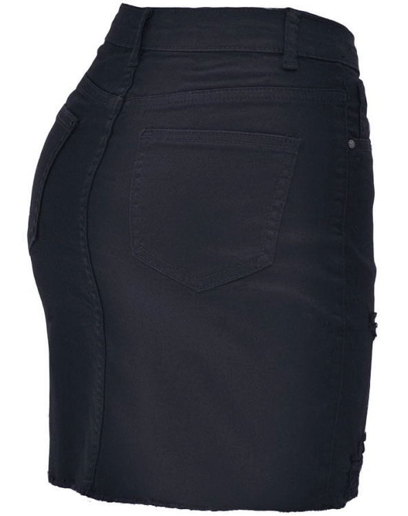 Modna Spódnica Jeansowa Jeans Denim Czarna z Przetarciami i Kieszeniami Strzępiona  Wiosna Lato Jesień model #JS776 Promocja w Sklepie FASHIONAVENUE.PL