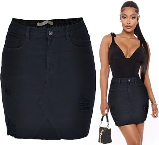 Modna Spódnica Jeansowa Jeans Denim Czarna z Przetarciami i Kieszeniami Strzępiona  Wiosna Lato Jesień model #JS776 Promocja w Sklepie FASHIONAVENUE.PL