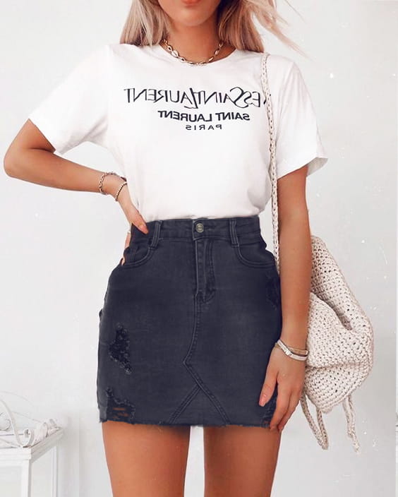 Modna Spódnica Jeansowa Jeans Denim z Przetarciami i Kieszeniami Strzępiona Wyjasniana Wiosna Lato Jesień model #JS666 Promocja w Sklepie FASHIONAVENUE.PL