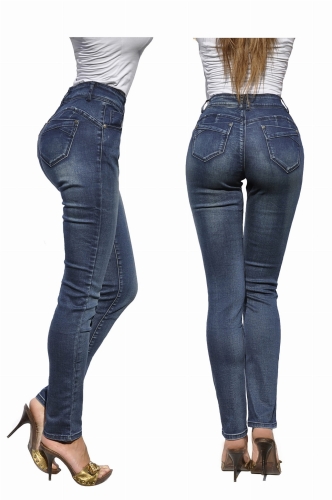 Modne Spodnie Damskie Jeans Denim Dopasowane Mamuśki Klasyczne Mom Jeans Wysoki Stan Duża Pupa Zgrabne Wiosna Lato Jesień model #115 Granat FASHIONAVENUE.PL Promocja