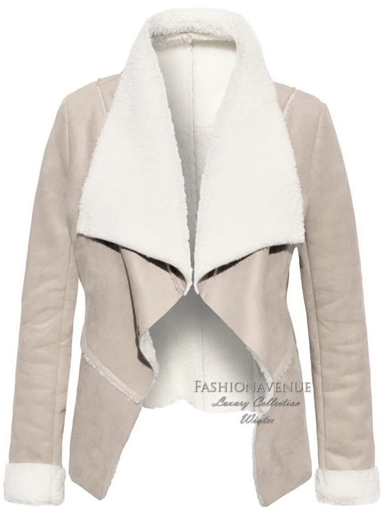 Najmodniejsza Kurtka Damska Waterfall Kożuszek Baranek Kremowy Ciepły  na Wiosnę 2017 Jesień Zimę 2016 model #110 Promocja w sklepie FASHIONAVENUE.PL