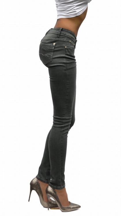 Modne Spodnie Damskie Jeans Khaki Denim Dopasowane Kobiece Rurki Wiosna Lato Jesień model #244K FASHIONAVENUE.PL Promocja