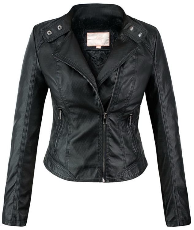 Najmodniejsza kurtka damska wiosenna jesienna 2017  typu ramoneska ze skóry wytłaczanej z ciepłym misiem kołnierz stójka model #90 Promocja w sklepie fashionavenue.pl Wyprzedaż