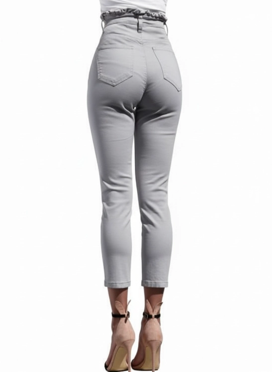 Spodnie Damskie Jeans Elastyczny Denim Szare Wysoki Stan z Falbaną Rurki Kobiece model #433 na Wiosnę Lato Jesień Zimę w sklepie FASHIONAVENUE.PL