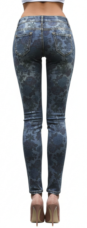 Modne Spodnie Damskie Jeans Kwiaty Róże Denim Dopasowane Kobiece Rurki Wiosna Lato Jesień model #411 FASHIONAVENUE.PL Promocja