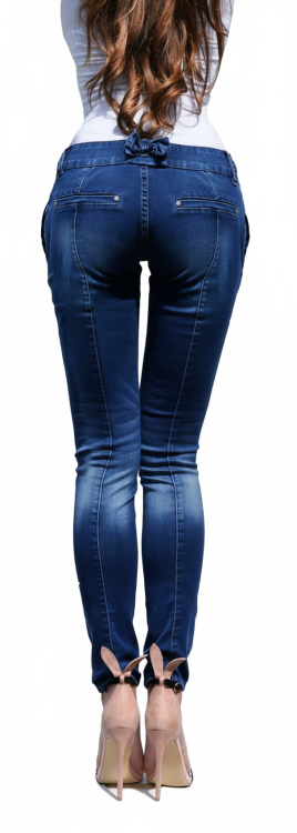 Modne Spodnie Damskie Jeans dla Króliczka Denim Wyszczuplające Kobiece ze Szwem i Baskinką Wiosna Lato Jesień model #0396 FASIONAVENUE.PL Promocja