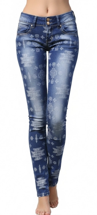 Spodnie Damskie Jeans Denim Wzory Azteckie RURKI Kobiece model #317 na Wiosnę Lato Jesień Zimę w sklepie FASHIONAVENUE.PL