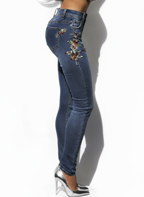 Modne Spodnie Damskie Jeans Denim Dopasowane z Haftem Wiosna Lato Jesień model #RE026 FASHIONAVENUE.PL Promocja