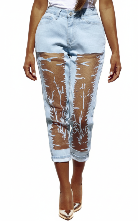 Modne Spodnie Damskie DOYFRIEND Jeans Denim  Tiul Dziury Wysoki Stan  Wiosna Lato Jesień model LG196 FASHIONAVENUE.PL Promocja