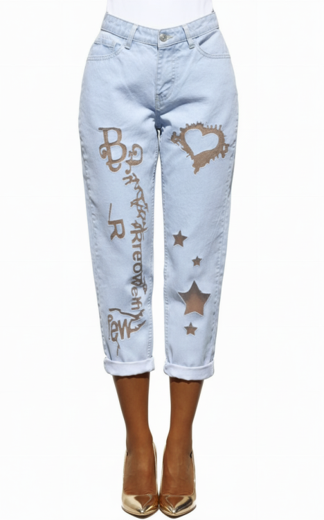Modne Spodnie Damskie DOYFRIEND Jeans Denim  Tiul Dziury Wysoki Stan  Wiosna Lato Jesień model LG231 FASHIONAVENUE.PL Promocja