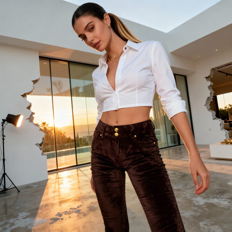 Spodnie Damskie Aksamitne Welurowe – Brąz #RD1827 FASHIONAVENUE.PL