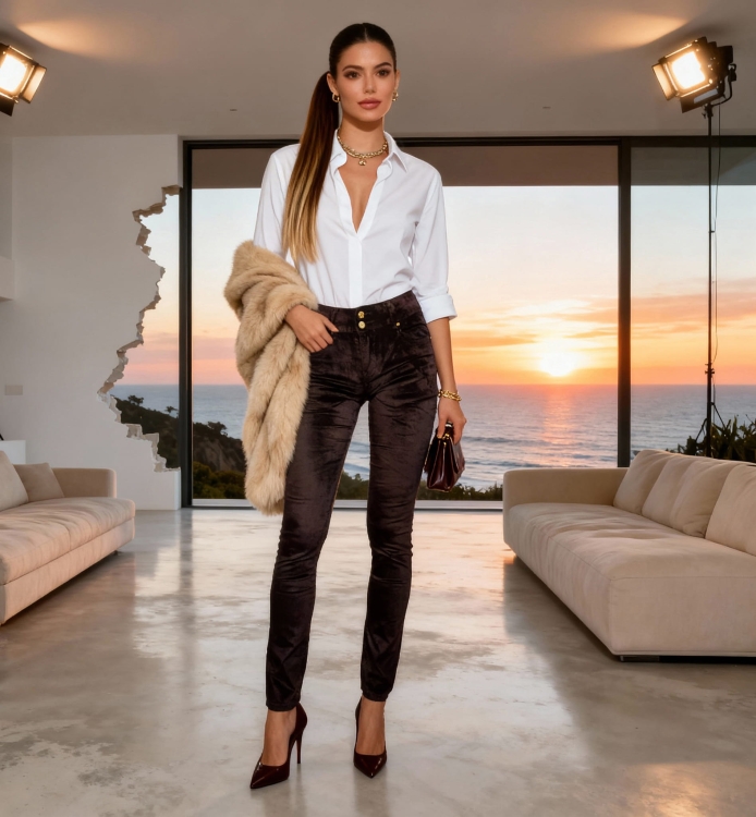 Spodnie Damskie Aksamitne Welurowe – Brąz #RD1827 FASHIONAVENUE.PL