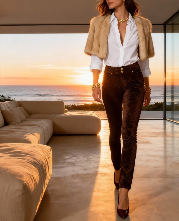 Spodnie Damskie Aksamitne Welurowe – Brąz #RD1827 FASHIONAVENUE.PL