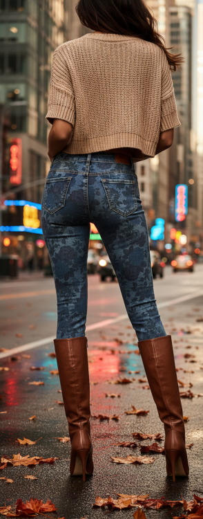 Modne Spodnie Damskie Jeans Kwiaty Róże Denim Dopasowane Kobiece Rurki Wiosna Lato Jesień model #411 FASHIONAVENUE.PL Promocja