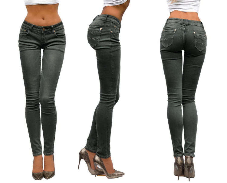 Modne Spodnie Damskie Jeans Khaki Denim Dopasowane Kobiece Rurki Wiosna Lato Jesień model #244K FASHIONAVENUE.PL Promocja