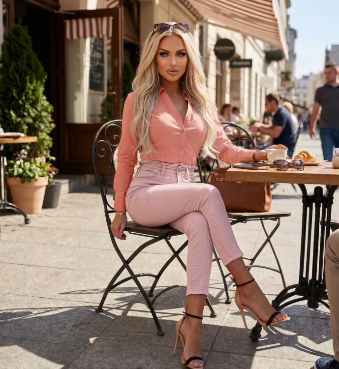 Spodnie Damskie Jeans Elastyczny Denim Róż Wysoki Stan z Falbaną Rurki Kobiece model #433 na Wiosnę Lato Jesień Zimę w sklepie FASHIONAVENUE.PL