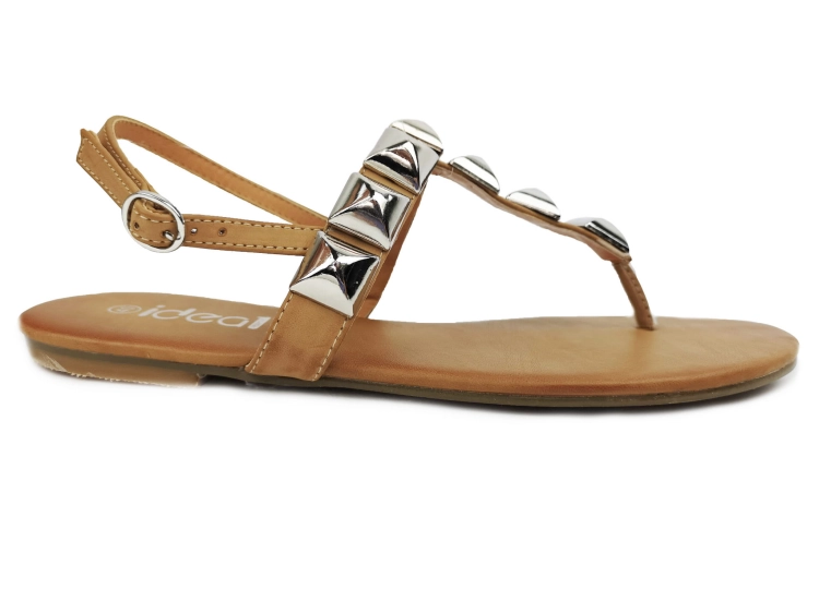 Modne Klapki Sandały Japonki Rock Stud Nity Ćwieki Dżety #9648 Camel na Lato w sklepie FASHIONAVENUE.PL Promocja Wyprzedaż