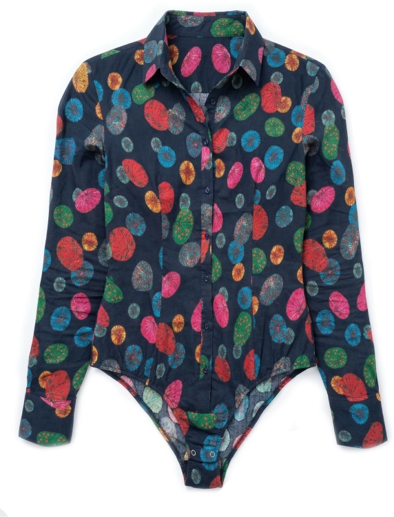 Eleganckie Body Koszulowe Granatowe w Parasolki #AWY0123 FASHIONAVENUE.PL