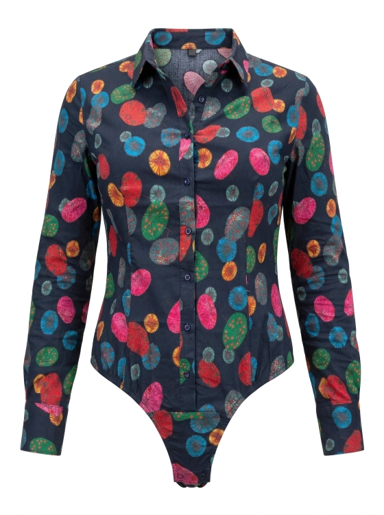 Eleganckie Body Koszulowe Granatowe w Parasolki #AWY0123 FASHIONAVENUE.PL