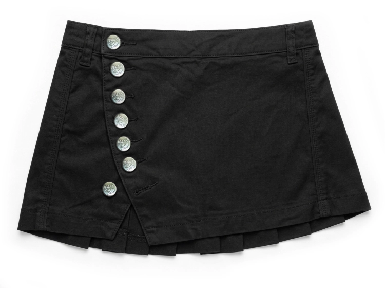 Czarna Miniówka Anime Style Srebrne Guziki Ząbek Plisy #9107 FASHIONAVENUE.PL