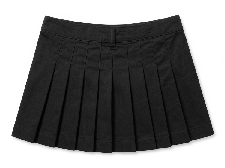 Czarna Miniówka Anime Style Srebrne Guziki Ząbek Plisy #9107 FASHIONAVENUE.PL