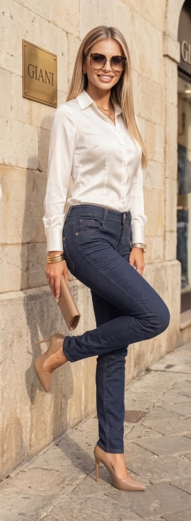 Klasyczne Jeansy Giani 5 Miękki Granatowy Denim #2042 FASHIONAVENUE.PL