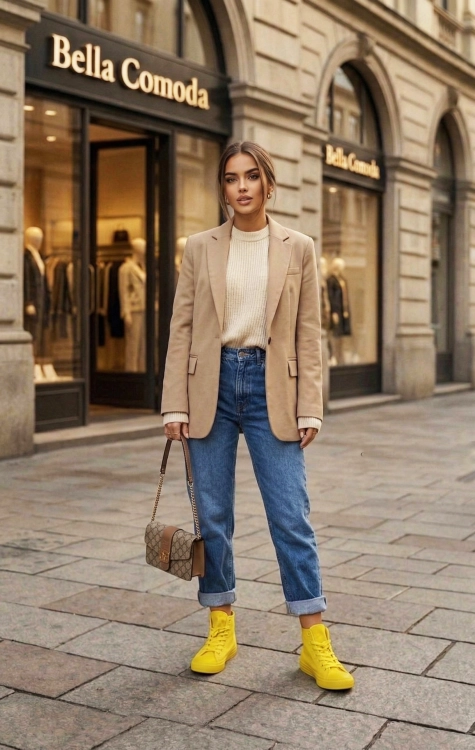 Klasyczne Żółte Trampki Tenisówki Wysokie Materiałowe z Wywietrznikam Wiązane FASHIONAVENUE.PL