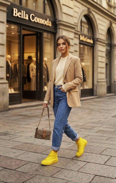 Klasyczne Żółte Trampki Tenisówki Wysokie Materiałowe z Wywietrznikam Wiązane FASHIONAVENUE.PL