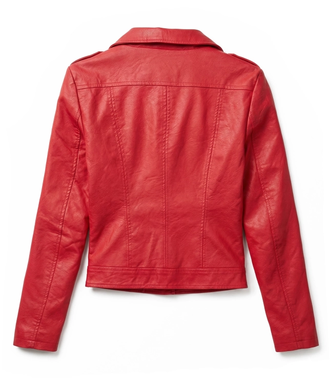 Kurtka Damska Ramoneska Czerwona Pagony Zameczki Napy #20025 FASHIONAVENUE.PL