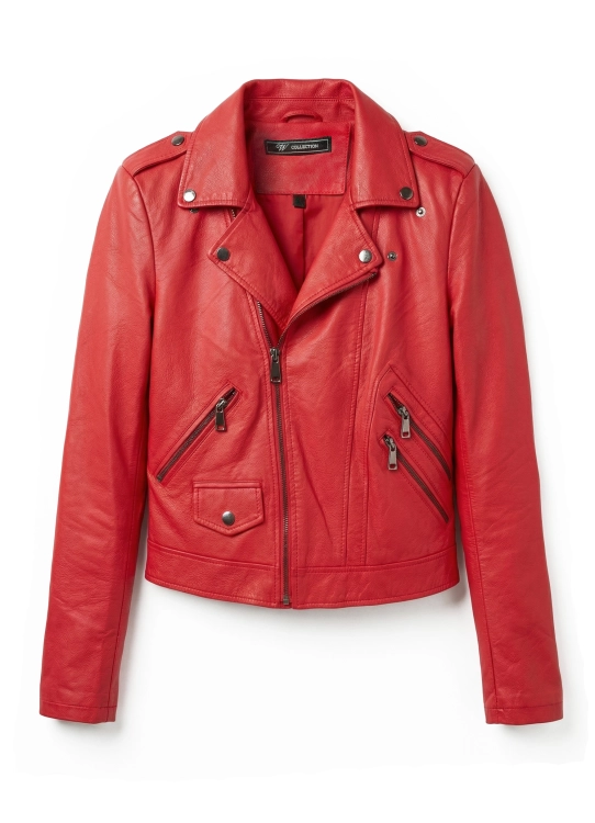 Kurtka Damska Ramoneska Czerwona Pagony Zameczki Napy #20025 FASHIONAVENUE.PL