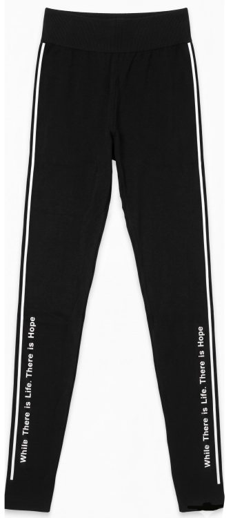 Wygodne Legginsy Damskie Czarne z Lampasem i Napisem