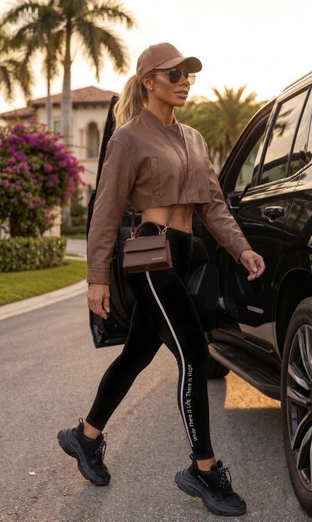 Wygodne Legginsy Damskie Czarne z Lampasem i Napisem