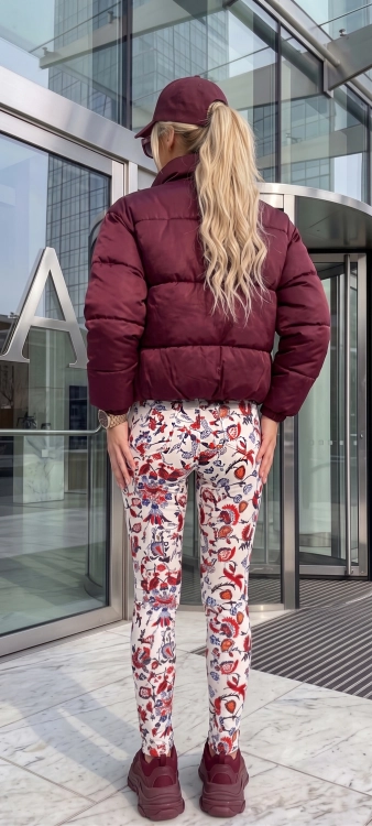 Dopasowane Spodnie Białe we Wzory Etniczne i Roślinne Boho Style #S2356 FASHIONAVENUE.PL