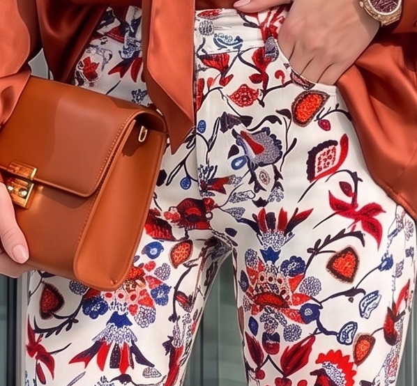 Dopasowane Spodnie Białe we Wzory Etniczne i Roślinne Boho Style #S2356 FASHIONAVENUE.PL