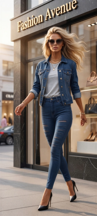 Spodnie Skinny Nacinane Strzępione z Przodu Navy Koronka #G5503-3 FASHIONAVENUE.PL