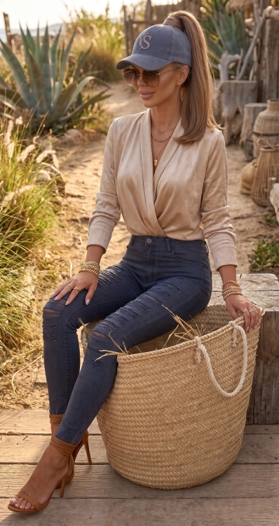 Spodnie Skinny Nacinane Strzępione z Przodu Navy Koronka #G5503-3 FASHIONAVENUE.PL