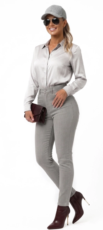 Damskie Jeansy Plus Size Szare Pełne Kształty Curvy Fit #3384 FASHIONAVENUE.PL