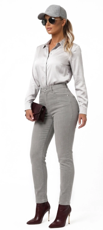 Damskie Jeansy Plus Size Szare Pełne Kształty Curvy Fit #3384 FASHIONAVENUE.PL