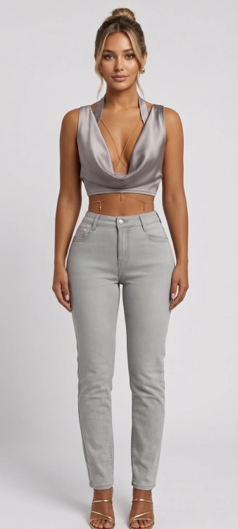 Damskie Jeansy Plus Size Szare Pełne Kształty Curvy Fit #3384 FASHIONAVENUE.PL