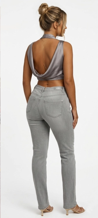 Damskie Jeansy Plus Size Szare Pełne Kształty Curvy Fit #3384 FASHIONAVENUE.PL