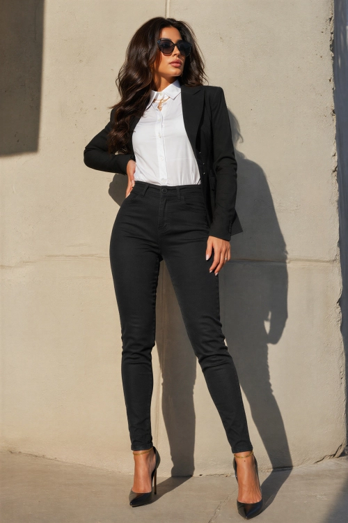 Czarne Jeansy Damskie Push-Up Modelujące Dopasowane Curvy Fit #8048 FASHIONAVENUE.PL