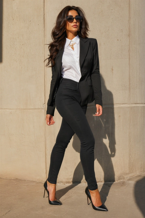 Czarne Jeansy Damskie Push-Up Modelujące Dopasowane Curvy Fit #8048 FASHIONAVENUE.PL