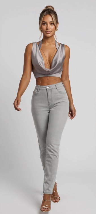 Damskie Jeansy Plus Size Szare Pełne Kształty Curvy Fit #3384 FASHIONAVENUE.PL